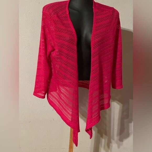 NWT medium Faded Glory pink waterfall open tie front shrug cardigan sweater - Picture 1 of 11